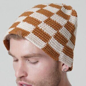 Brown Checkered Hand Knitted Bucket Hat for men and women